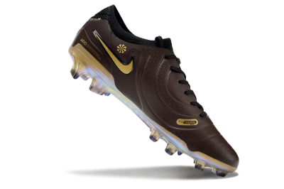 Men's Nike Tiempo Legend 10 Elite FG Firm Ground Low-Tops Football Shoes - Brown/Yellow/Black