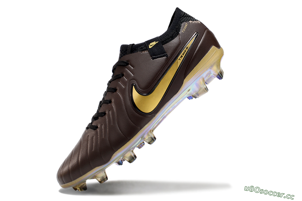 Men's Nike Tiempo Legend 10 Elite FG Firm Ground Low-Tops Football Shoes - Brown/Yellow/Black 5
