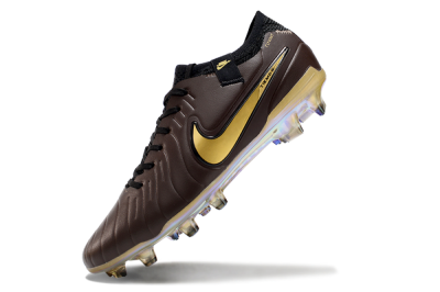 Men's Nike Tiempo Legend 10 Elite FG Firm Ground Low-Tops Football Shoes - Brown/Yellow/Black