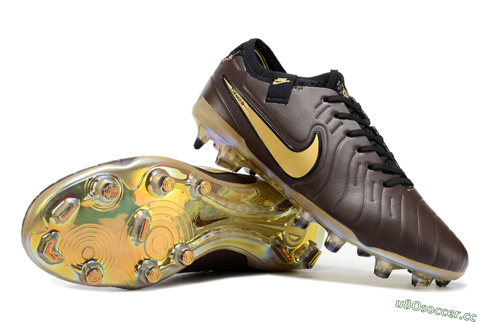 Men's Nike Tiempo Legend 10 Elite FG Firm Ground Low-Tops Football Shoes - Brown/Yellow/Black 1