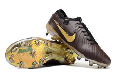 Men's Nike Tiempo Legend 10 Elite FG Firm Ground Low-Tops Football Shoes - Brown/Yellow/Black