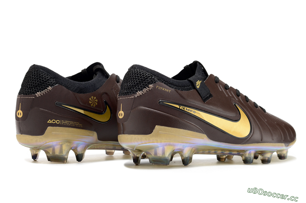 Men's Nike Tiempo Legend 10 Elite FG Firm Ground Low-Tops Football Shoes - Brown/Yellow/Black 6