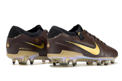 Men's Nike Tiempo Legend 10 Elite FG Firm Ground Low-Tops Football Shoes - Brown/Yellow/Black
