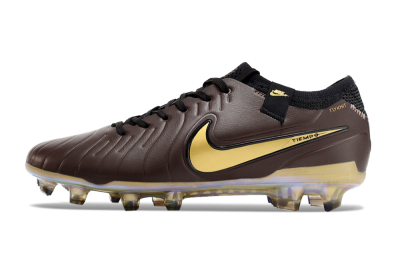 Men's Nike Tiempo Legend 10 Elite FG Firm Ground Low-Tops Football Shoes - Brown/Yellow/Black