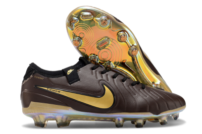 Men's Nike Tiempo Legend 10 Elite FG Firm Ground Low-Tops Football Shoes - Brown/Yellow/Black