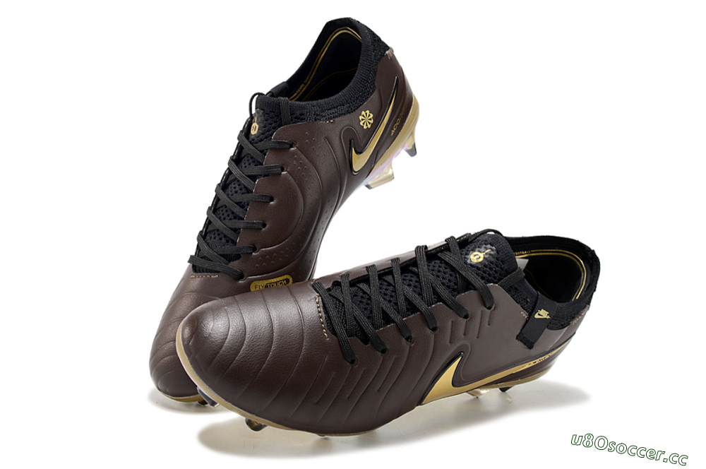 Men's Nike Tiempo Legend 10 Elite FG Firm Ground Low-Tops Football Shoes - Brown/Yellow/Black 3