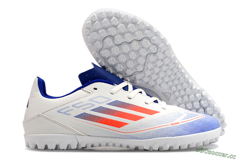 Men's Adidas F50 Club TF Artificial Turf Low-Tops Football Shoes - White/Blue/Red 2