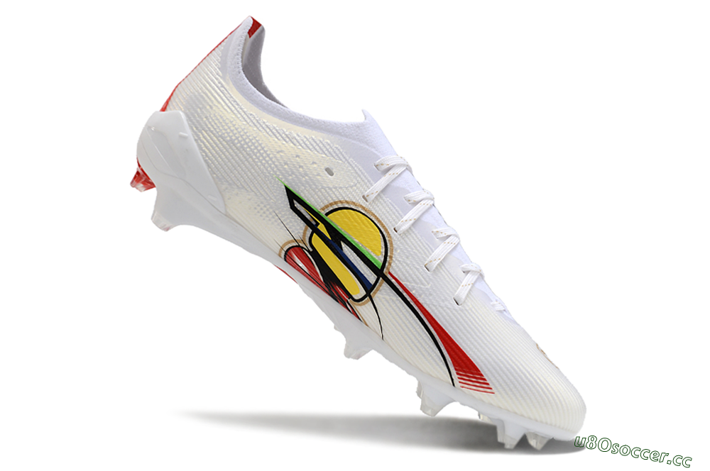 Men's Puma Ultra 5 Ultimate FG Firm Ground Low-Tops Football Boots - White/Red/Yellow/Green 4