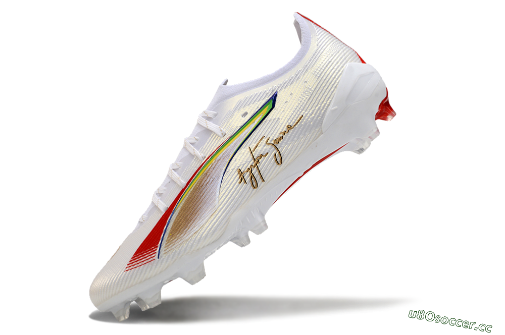 Men's Puma Ultra 5 Ultimate FG Firm Ground Low-Tops Football Boots - White/Red/Yellow/Green 5