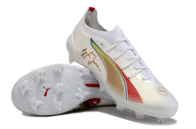 Men's Puma Ultra 5 Ultimate FG Firm Ground Low-Tops Football Boots - White/Red/Yellow/Green
