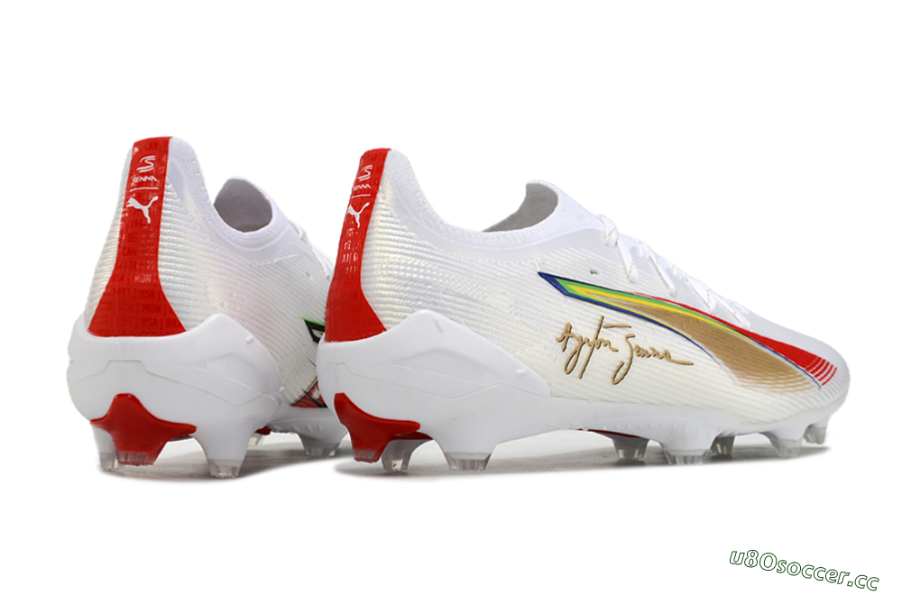 Men's Puma Ultra 5 Ultimate FG Firm Ground Low-Tops Football Boots - White/Red/Yellow/Green 6