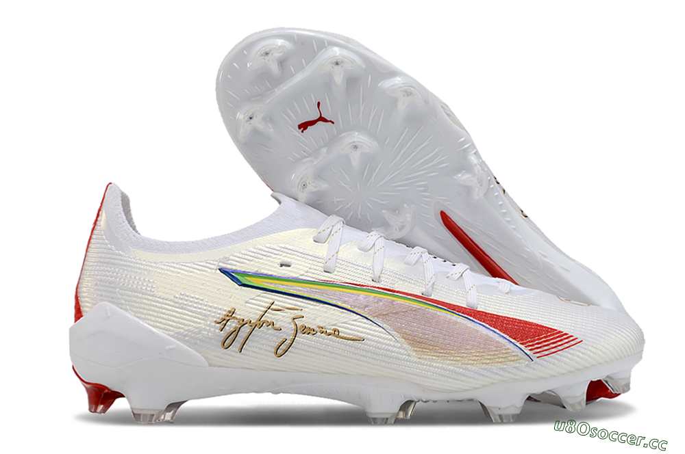 Men's Puma Ultra 5 Ultimate FG Firm Ground Low-Tops Football Boots - White/Red/Yellow/Green 2