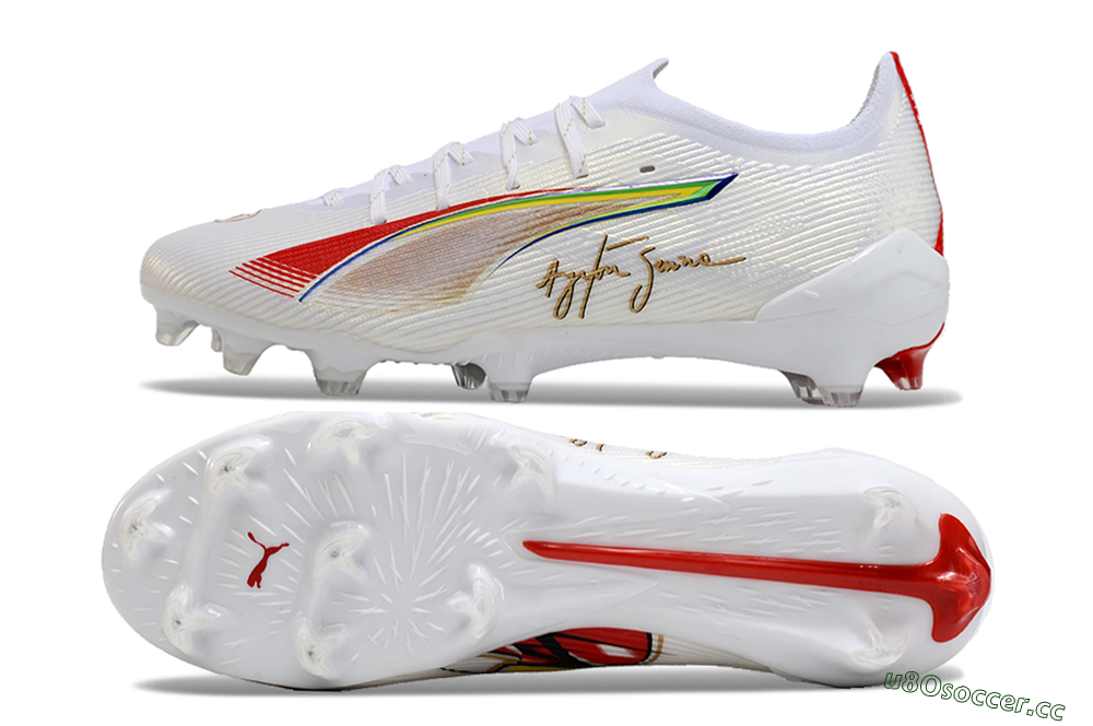 Men's Puma Ultra 5 Ultimate FG Firm Ground Low-Tops Football Boots - White/Red/Yellow/Green 1