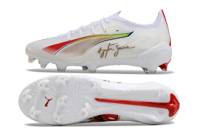 Men's Puma Ultra 5 Ultimate FG Firm Ground Low-Tops Football Boots - White/Red/Yellow/Green