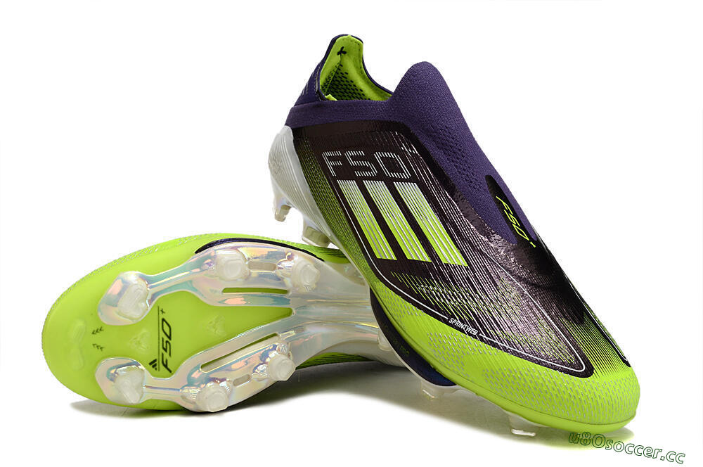 Men's Adidas F50+ Lightstrike Pro Laceless FG Firm Ground Low-Tops Football Boots - Purple/Yellow/White 3