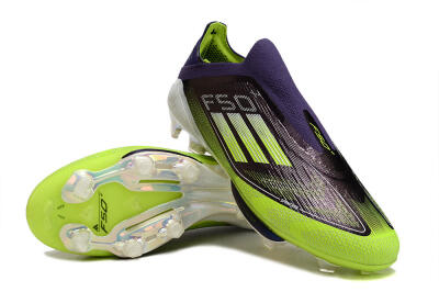 Men's Adidas F50+ Lightstrike Pro Laceless FG Firm Ground Low-Tops Football Boots - Purple/Yellow/White