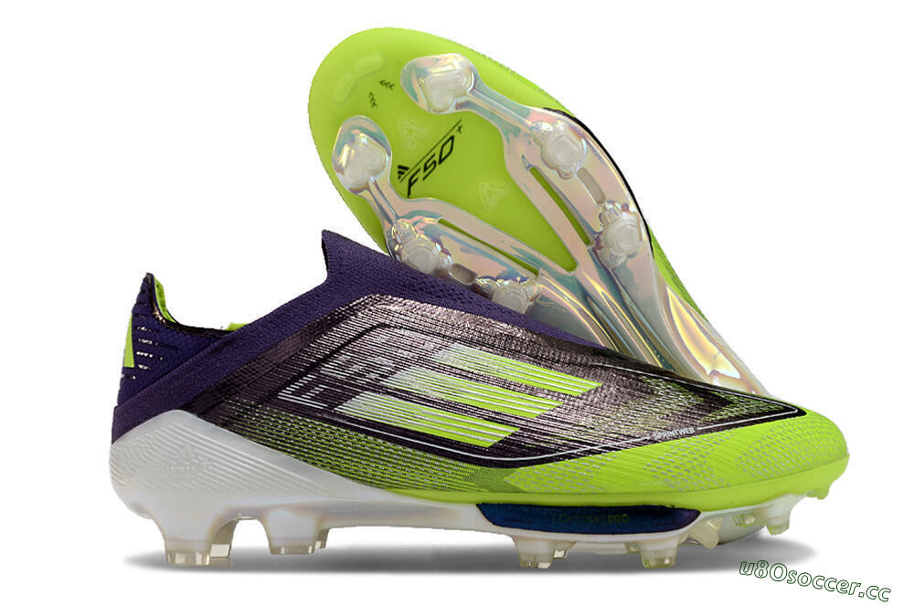 Men's Adidas F50+ Lightstrike Pro Laceless FG Firm Ground Low-Tops Football Boots - Purple/Yellow/White 2