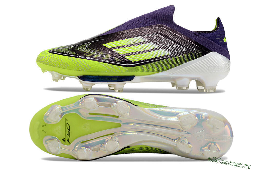 Men's Adidas F50+ Lightstrike Pro Laceless FG Firm Ground Low-Tops Football Boots - Purple/Yellow/White 1