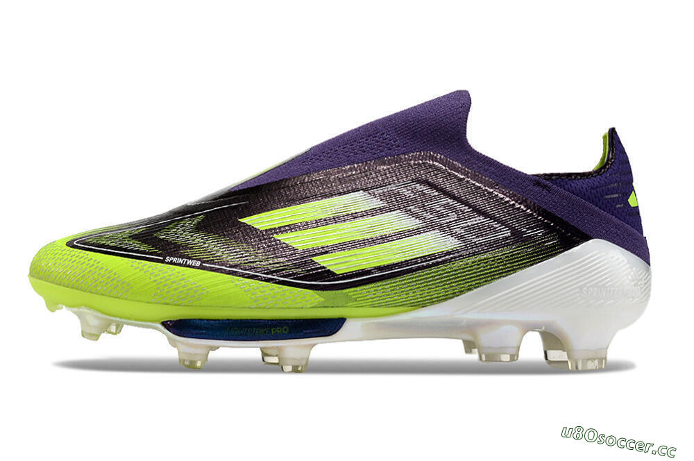 Men's Adidas F50+ Lightstrike Pro Laceless FG Firm Ground Low-Tops Football Boots - Purple/Yellow/White 0