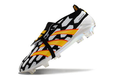 Unisex Adidas Predator Elite Foldover Tongue FG Firm Ground Low-Tops Football Boots - Black/White/Yellow