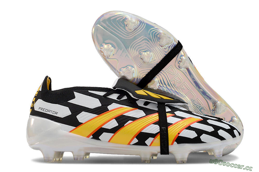 Unisex Adidas Predator Elite Foldover Tongue FG Firm Ground Low-Tops Football Boots - Black/White/Yellow 2