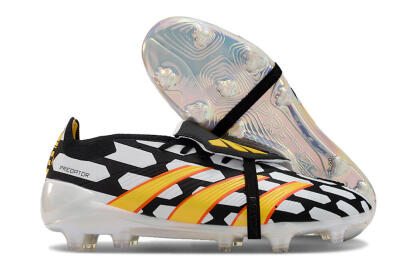 Unisex Adidas Predator Elite Foldover Tongue FG Firm Ground Low-Tops Football Boots - Black/White/Yellow