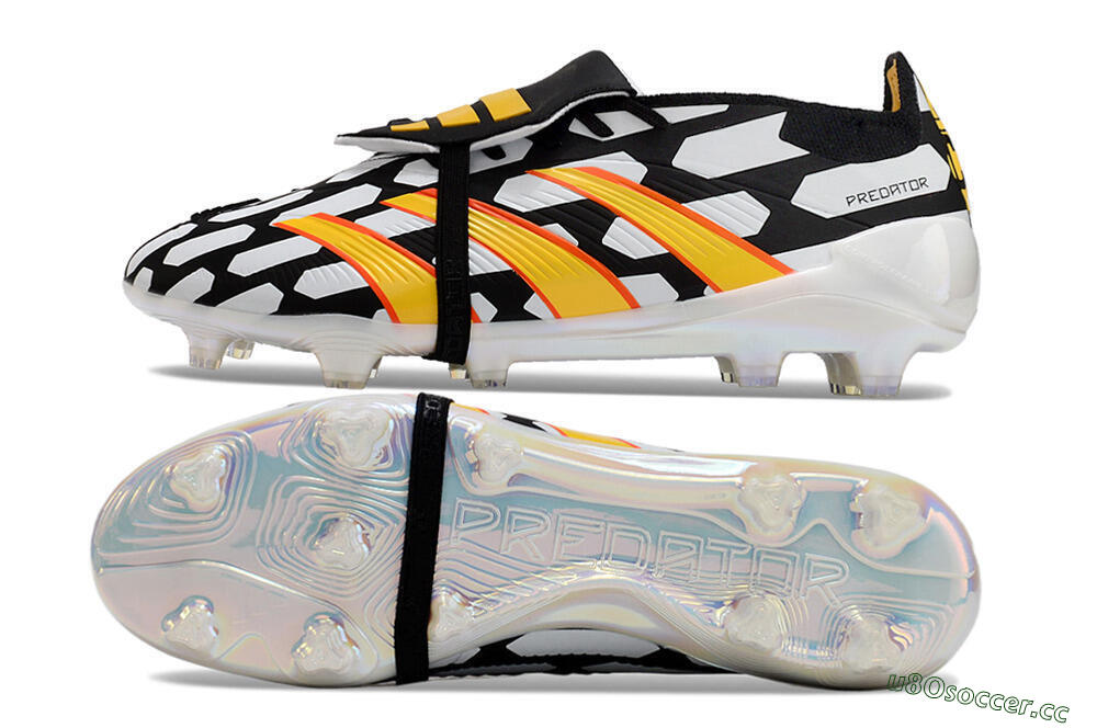 Unisex Adidas Predator Elite Foldover Tongue FG Firm Ground Low-Tops Football Boots - Black/White/Yellow 1