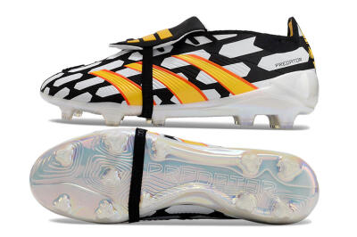 Unisex Adidas Predator Elite Foldover Tongue FG Firm Ground Low-Tops Football Boots - Black/White/Yellow