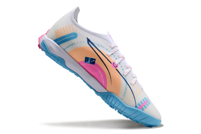 Men's Puma Ultra 5 Ultimate TF Artificial Turf Low-Tops Football Shoes - White/Blue/Pink/Yellow