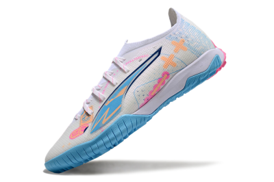 Men's Puma Ultra 5 Ultimate TF Artificial Turf Low-Tops Football Shoes - White/Blue/Pink/Yellow