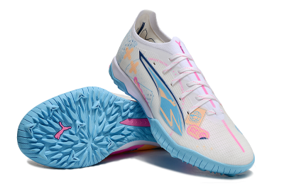 Men's Puma Ultra 5 Ultimate TF Artificial Turf Low-Tops Football Shoes - White/Blue/Pink/Yellow