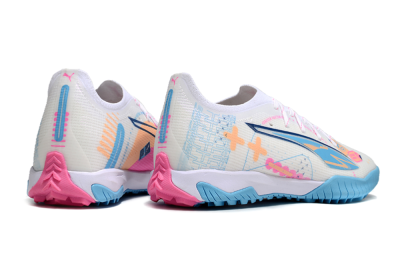 Men's Puma Ultra 5 Ultimate TF Artificial Turf Low-Tops Football Shoes - White/Blue/Pink/Yellow