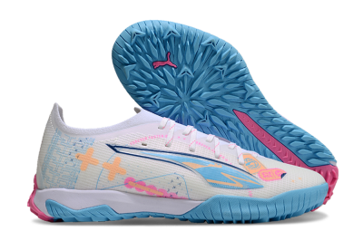 Men's Puma Ultra 5 Ultimate TF Artificial Turf Low-Tops Football Shoes - White/Blue/Pink/Yellow