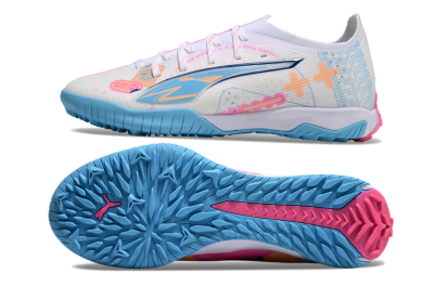 Men's Puma Ultra 5 Ultimate TF Artificial Turf Low-Tops Football Shoes - White/Blue/Pink/Yellow