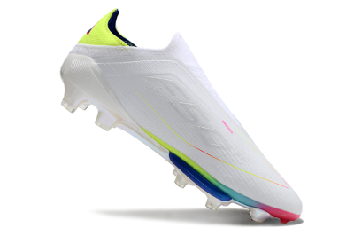 Unisex Adidas F50+ Lightstrike Pro Laceless FG Firm Ground Low-Tops Football Boots - White/Blue/Yellow/Pink