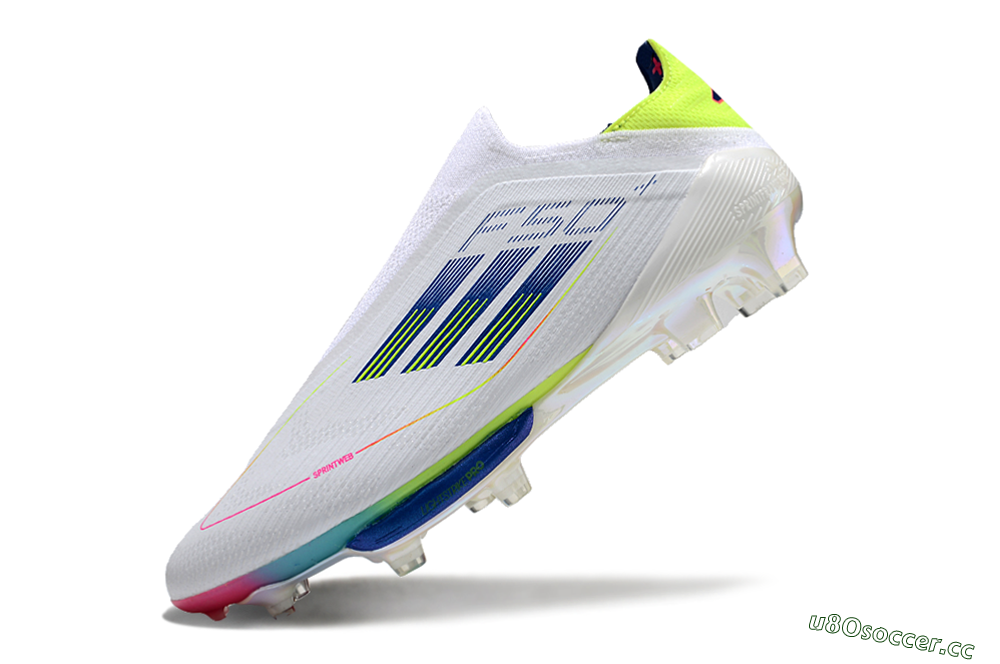 Unisex Adidas F50+ Lightstrike Pro Laceless FG Firm Ground Low-Tops Football Boots - White/Blue/Yellow/Pink 5