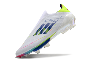Unisex Adidas F50+ Lightstrike Pro Laceless FG Firm Ground Low-Tops Football Boots - White/Blue/Yellow/Pink