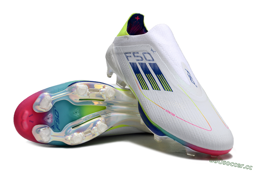 Unisex Adidas F50+ Lightstrike Pro Laceless FG Firm Ground Low-Tops Football Boots - White/Blue/Yellow/Pink 3