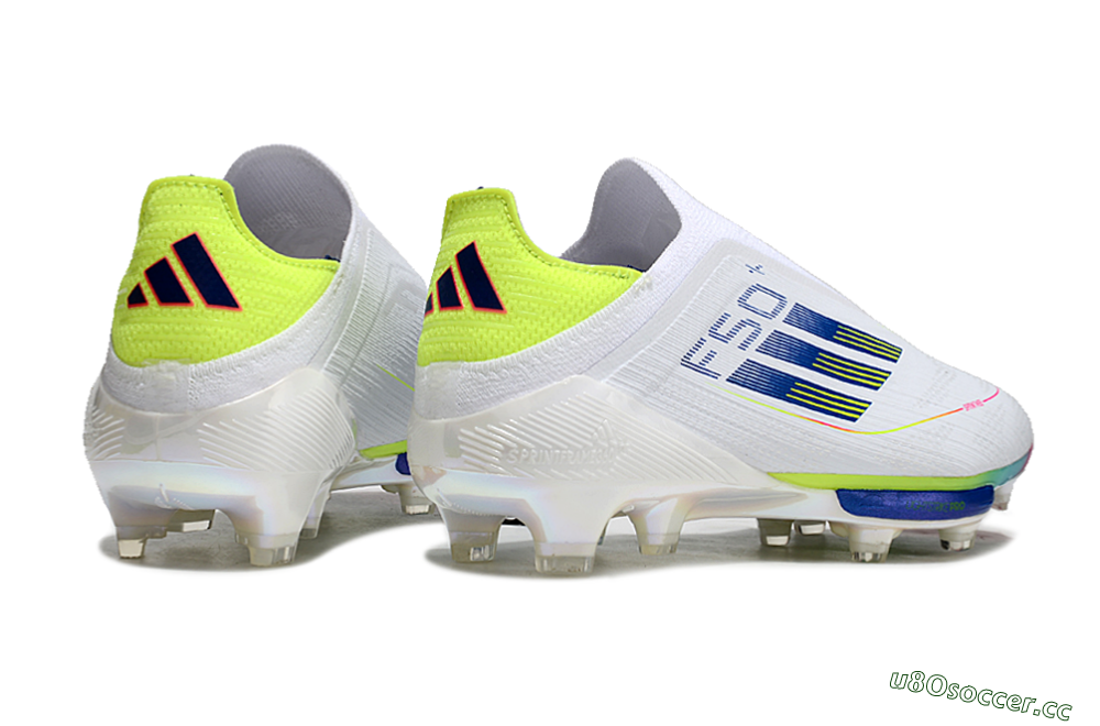 Unisex Adidas F50+ Lightstrike Pro Laceless FG Firm Ground Low-Tops Football Boots - White/Blue/Yellow/Pink 6