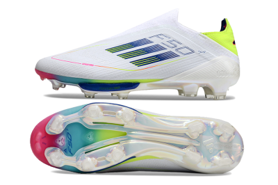 Unisex Adidas F50+ Lightstrike Pro Laceless FG Firm Ground Low-Tops Football Boots - White/Blue/Yellow/Pink