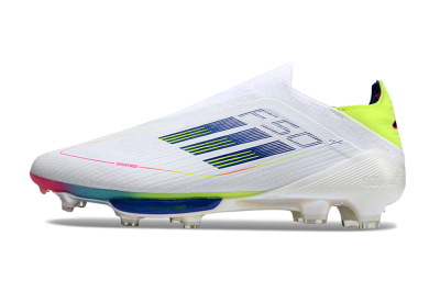 Unisex Adidas F50+ Lightstrike Pro Laceless FG Firm Ground Low-Tops Football Boots - White/Blue/Yellow/Pink