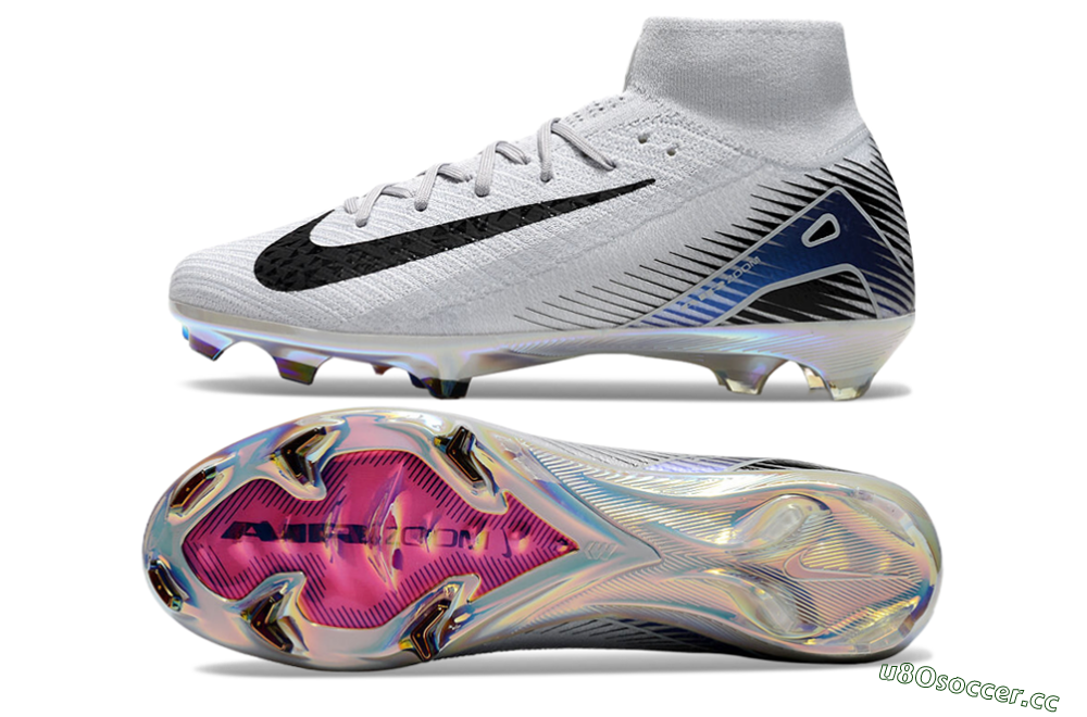 Men's Nike Air Zoom Mercurial Superfly 10 Elite FG Firm Ground High-Tops Football Boots - White/Black/Blue 1
