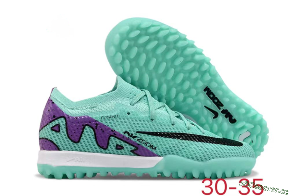 Kids Nike Air Zoom Mercurial Vapor 15 Elite TF Artificial Turf Low-Tops Football Shoes - Jade/Purple/Black 2