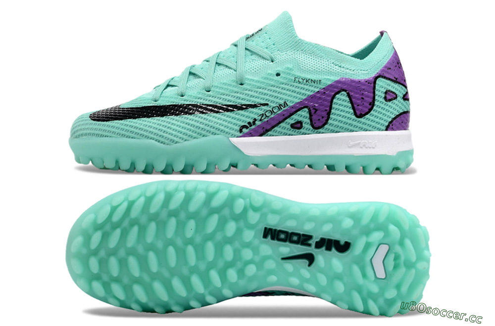 Kids Nike Air Zoom Mercurial Vapor 15 Elite TF Artificial Turf Low-Tops Football Shoes - Jade/Purple/Black 1
