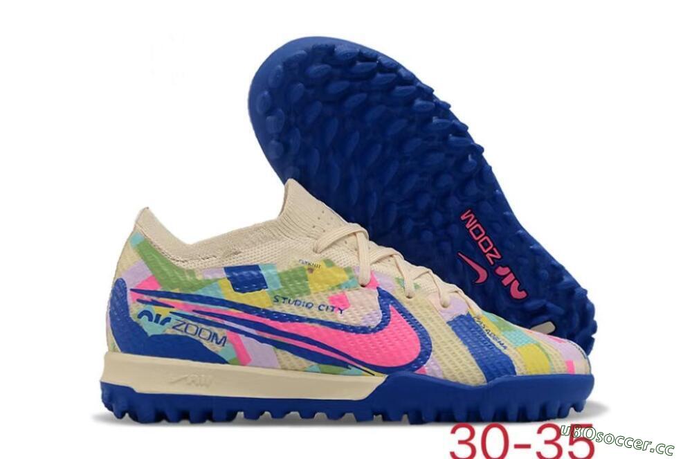 Kids Nike Air Zoom Mercurial Vapor 15 Elite TF Artificial Turf Low-Tops Football Shoes - Beige/Pink/Blue 2