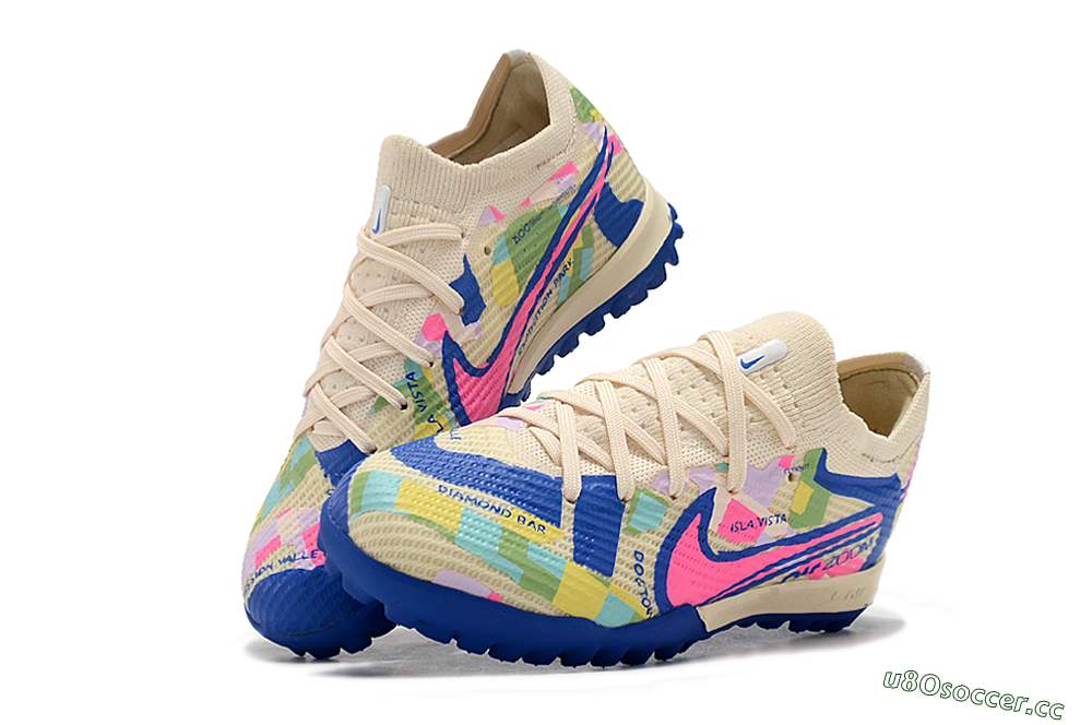Kids Nike Air Zoom Mercurial Vapor 15 Elite TF Artificial Turf Low-Tops Football Shoes - Beige/Pink/Blue 3