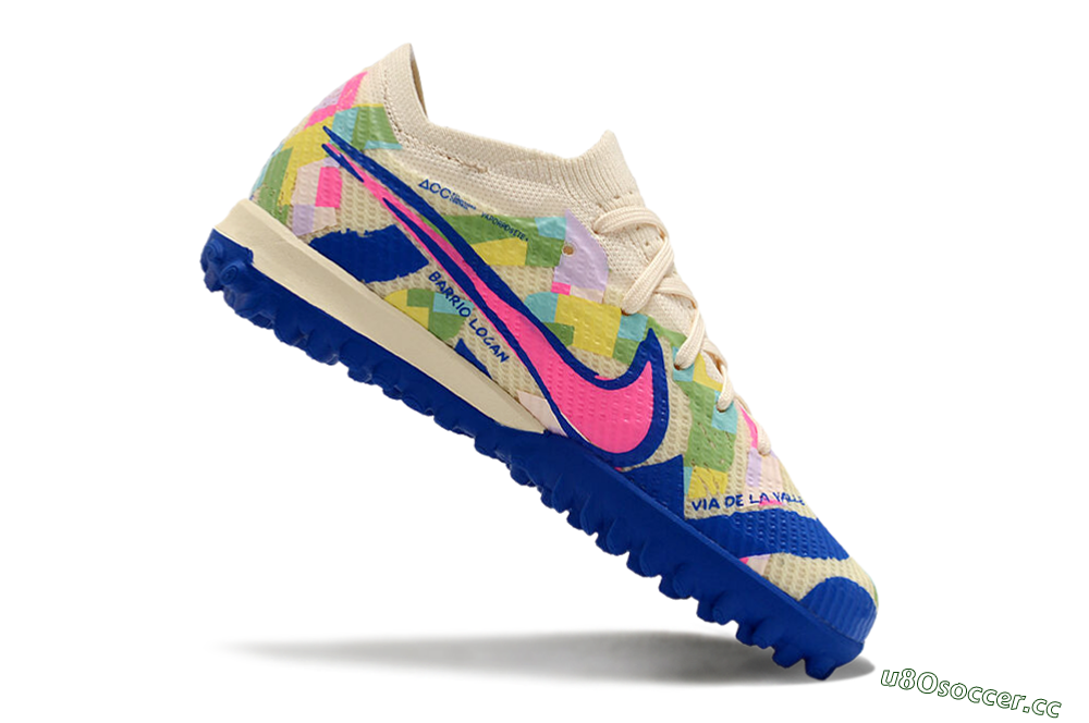 Kids Nike Air Zoom Mercurial Vapor 15 Elite TF Artificial Turf Low-Tops Football Shoes - Beige/Pink/Blue 4
