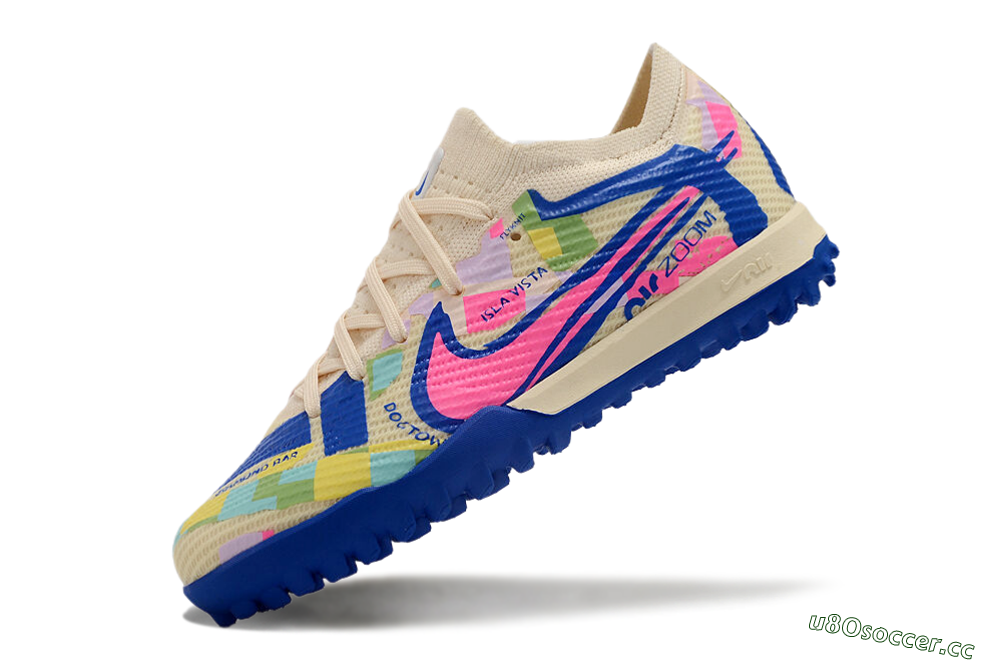 Kids Nike Air Zoom Mercurial Vapor 15 Elite TF Artificial Turf Low-Tops Football Shoes - Beige/Pink/Blue 5