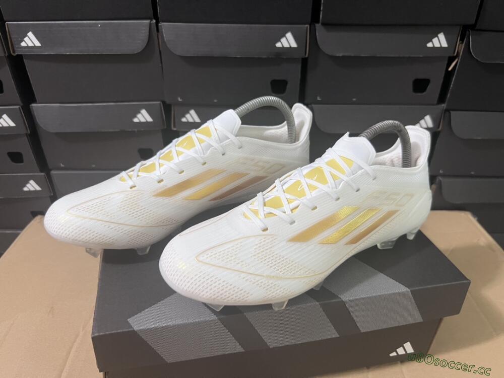 Men's Adidas F50 Adizero FG Firm Ground Low-Tops Football Boots - White/Gold
