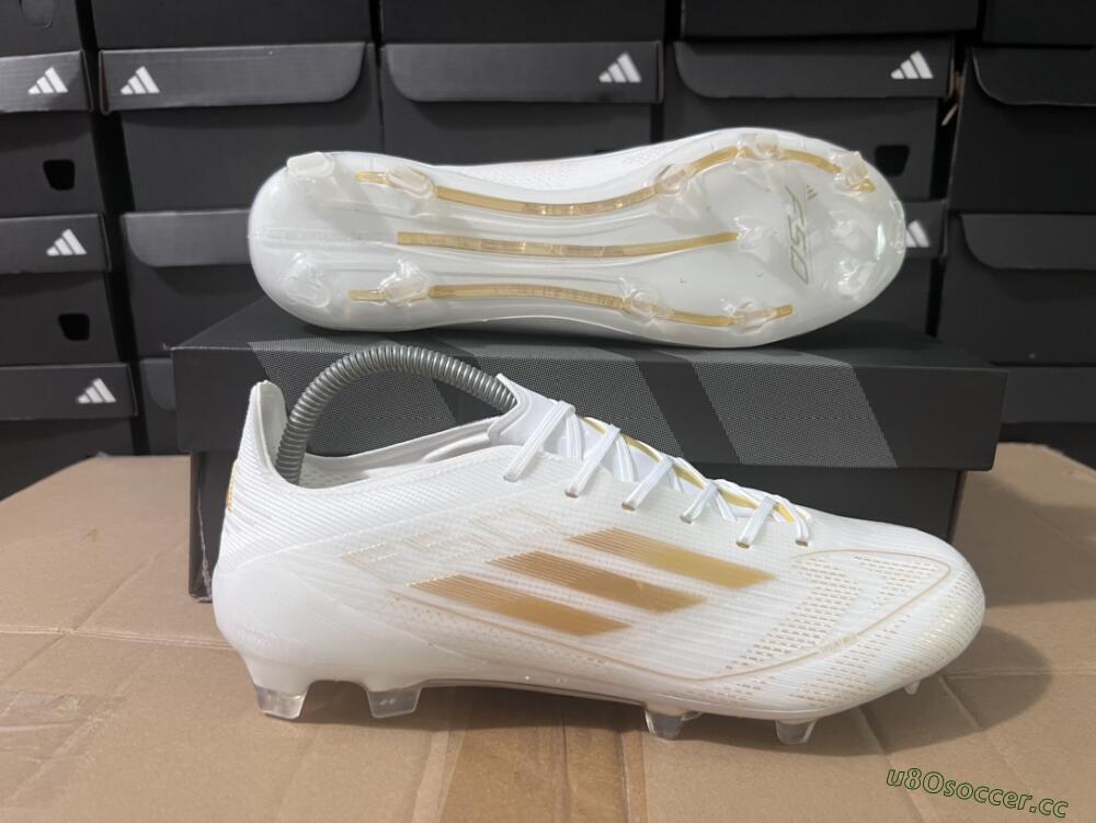 Men's Adidas F50 Adizero FG Firm Ground Low-Tops Football Boots - White/Gold